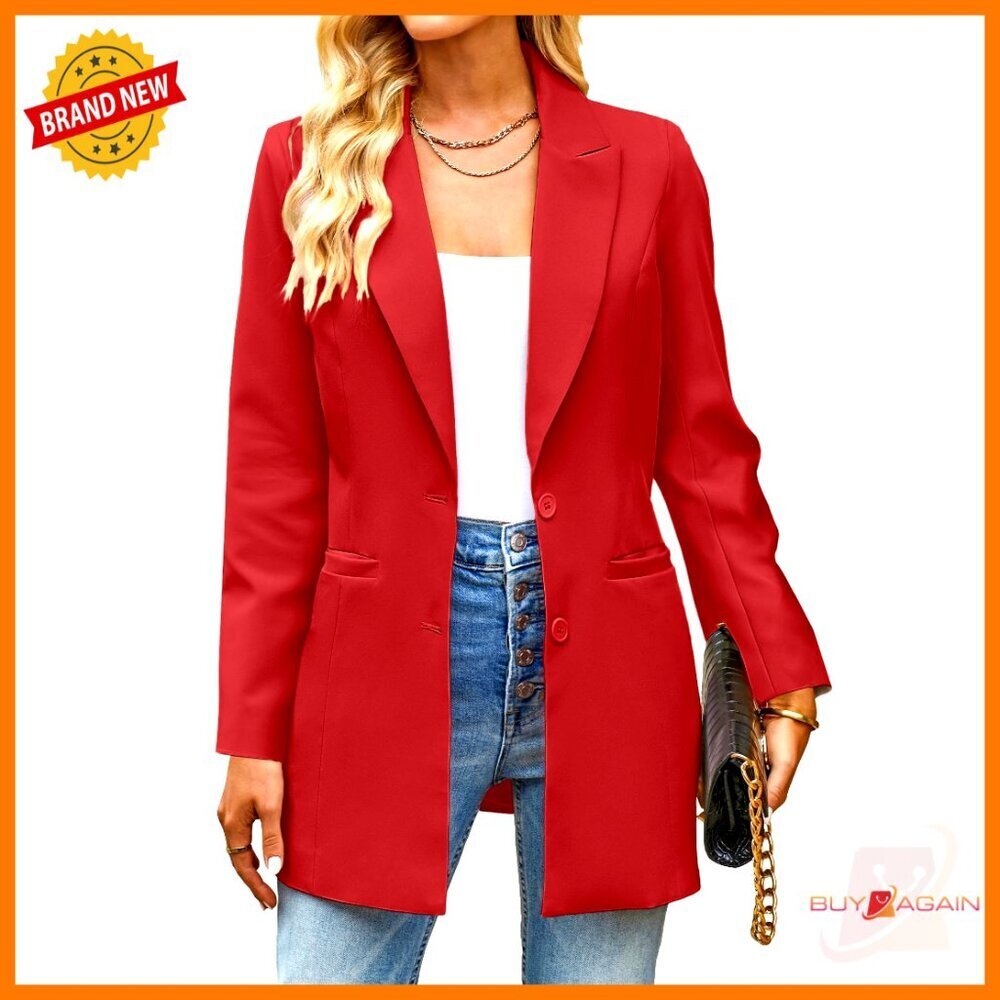 Long Blazer Jacket Business Casual Professional Office Wear Lapel Pockets
